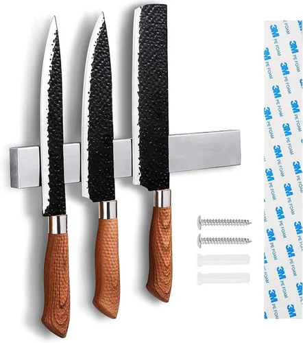 Soporte magnético para cuchillos de 8 pulgadas para pared sin taladro - Tira magnética de acero inoxidable mejorada con tipo 3M, barra de tira