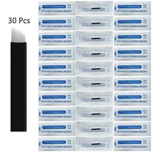 Miniatura 3 de S12 30 agujas Microblading 0.007 in Nano, aguja desechable para tatuaje de cejas para máquina de maquillaje permanente, suministros manual, 12