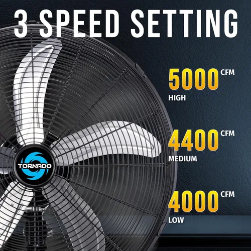 Miniatura 3 de Tornado Ventilador de pedestal de alta velocidad de 20 pulgadas, ventilador de soporte de metal industrial oscilante, 3 velocidades, 5000 CFM, motor
