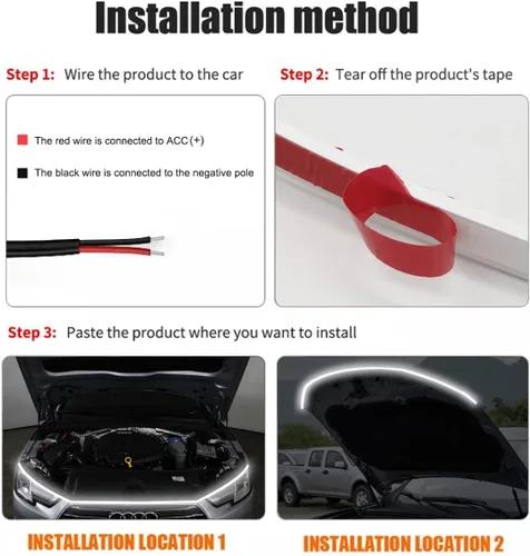 Miniatura 6 de Tira de luz para capó de automóvil, tira de luces LED flexibles para exteriores, 71 pulgadas, impermeable, luz diurna para automóviles, camiones