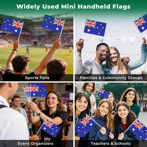 Miniatura 7 de Bandera de Australia Pequeña Bandera Australiana Paquete de 12 Mini Banderas de Mano Australianas en Palos para Desfiles de Fiesta, Eventos