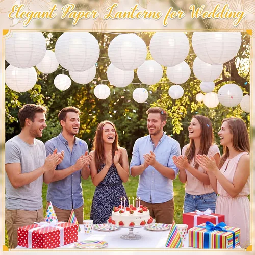 Miniatura 5 de Treela Faroles de papel japoneses chinos blancos decorativos colgantes redondos de papel para decoración de bodas, fiestas de cumpleaños