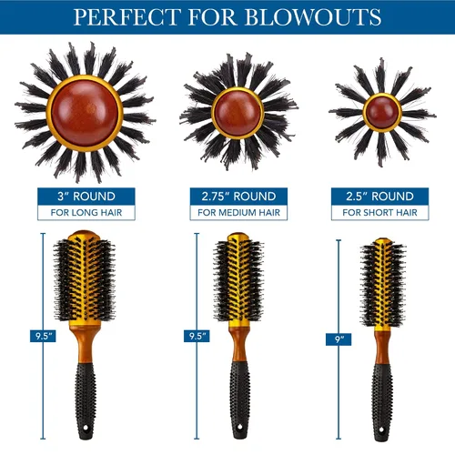 Miniatura 2 de Cepillo de pelo profesional antiestático con cerdas de jabalí, barril térmico de cerámica para peinar y secar con soplado, 14 filas, para cabello