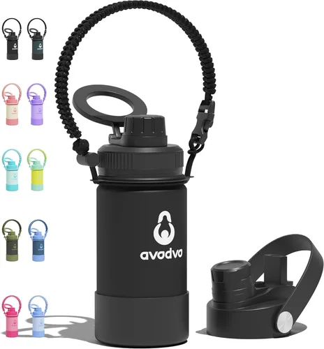 Miniatura 28 de Botella de agua aislada de 18 onzas con 2 tapas (tapa de popote y boquilla 2 en 1, tapa magnética), botella de agua delgada con correa, botella