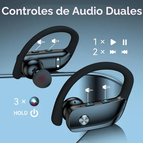 Miniatura 4 de Auriculares inalámbricos bmani, auriculares Bluetooth con 80 horas de reproducción, pantalla LED, funda, gancho para la oreja, con micrófono, sonido