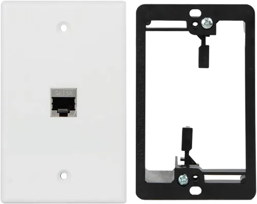 Placa de pared Cat6 de 1 puerto RJ45 color blanco con soporte de montaje de bajo voltaje y acoplador hembra Cat6A blindado completo, aplicado a