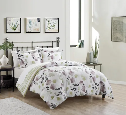 Miniatura 2 de Chic Home Everly Green - Juego de funda de edredón de 3 piezas reversible con estampado floral de acuarela con cierre de cremallera, fundas