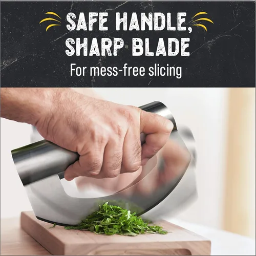 Miniatura 3 de Herramienta de corte de ensalada Checkered Chef, cuchillo Mezzaluna de acero inoxidable para vegetales