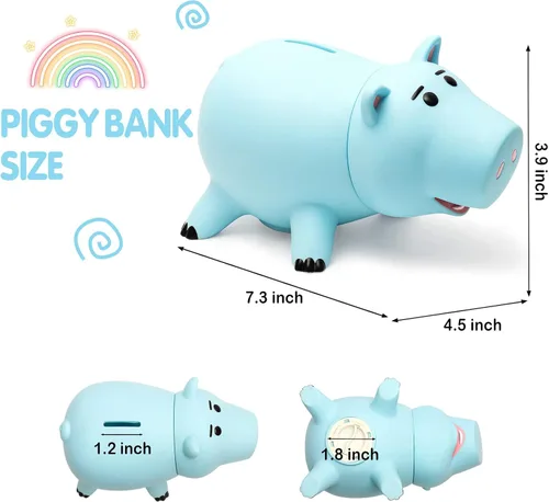 Miniatura 4 de Hucha Hamm, bonita alcancía de plástico para niños y niñas, banco de dinero irrompible para regalo para niños (azul)