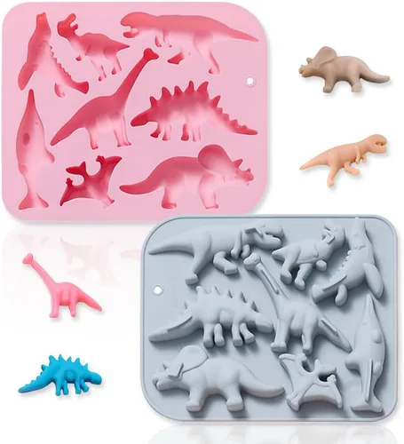 2 moldes de silicona para tartas de dinosaurio, bandeja de gomitas de chocolate con dinosaurio 3D de dibujos animados, 8 cavidades, molde de Molde