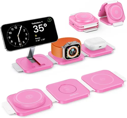 Miniatura 10 de Esenciales de viaje para cargador de Apple Watch, estación de carga 3 en 1 para dispositivos Apple, estación de carga inalámbrica plegable
