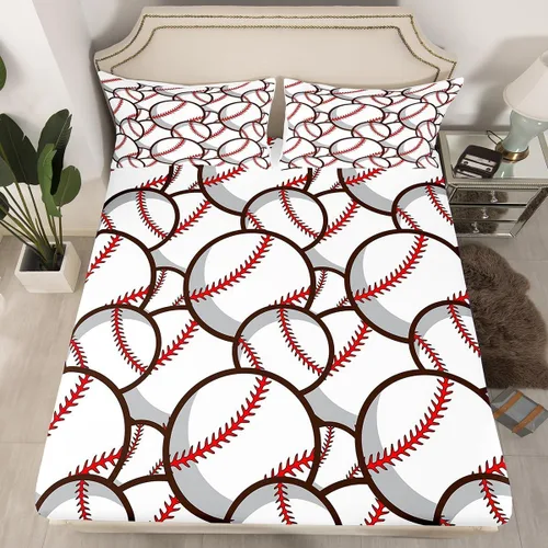 Miniatura 4 de Castle Fairy Juego de sábanas de béisbol tamaño twin, béisbol 3D para niños y jóvenes juego deportivo de pelota, juego de decoración de ropa de cama