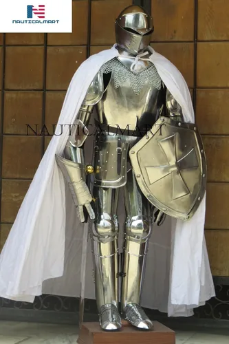 Miniatura 2 de NauticalMart Traje completo de armadura de caballero LARP para disfraz de Halloween, escudo, malla de cadena