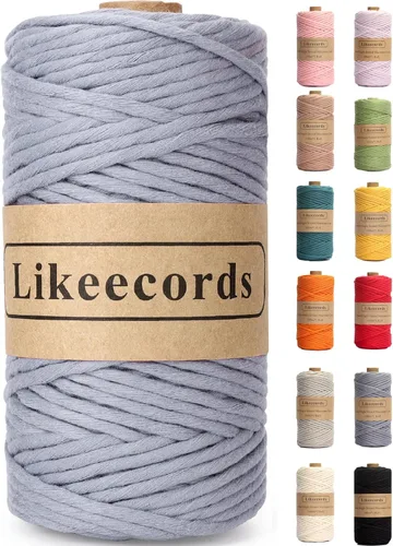 Miniatura 60 de Likeecords - Cuerda de macramé de 4 mm de un solo hilo, 80 m de cuerda de macramé colorida, cuerda de algodón para macramé, cuerda de algodón