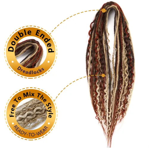 Miniatura 8 de Boho Dreads - Extensiones de rastas sintéticas de doble extremo con trenzas de caja, de 24 pulgadas, 10 hebras delgadas, suaves, color rojo y marrón