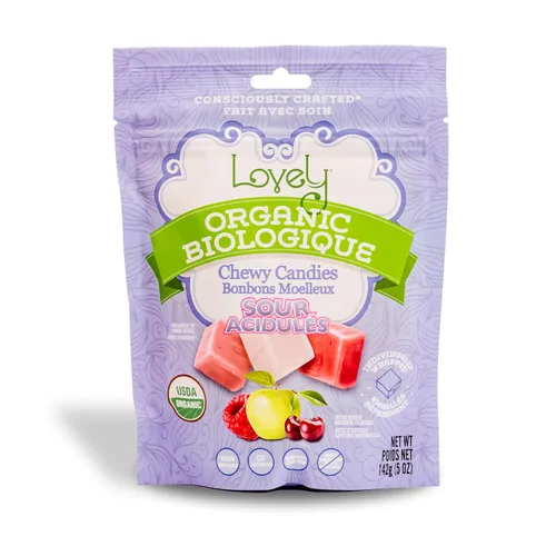 Miniatura 7 de Caramelos masticables orgánicos ácidos, bolsa de 5 onzas, sabor a frambuesa, manzana y cereza, sin HFCS, gluten o ingredientes falsos, 100% veganos
