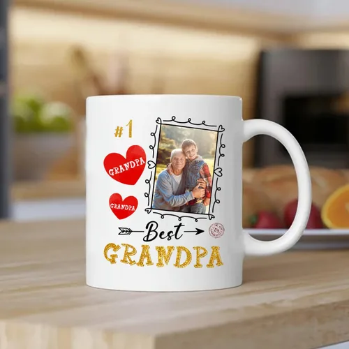Miniatura 3 de Taza de café de cerámica con texto en inglés «Best Grandpa Add Photo », regalos para abuelo, abuelo, papá, amapola, Día del Padre, taza de café