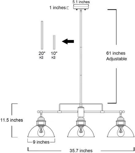 Miniatura 4 de LOG BARN Candelabros para comedor, iluminación industrial de isla de cocina de 3 luces, lámpara colgante de mesa de billar estilo granja de 35.7