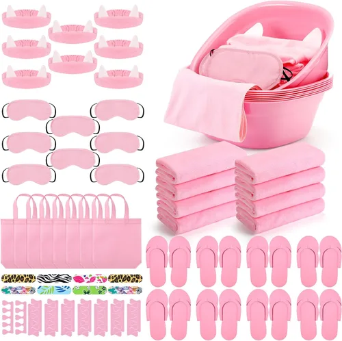 Jeyiour Juego de 72 piezas de spa de pies para niñas, incluye bañera de pies, lavabo, toallas de mano y kit de accesorios para fiesta