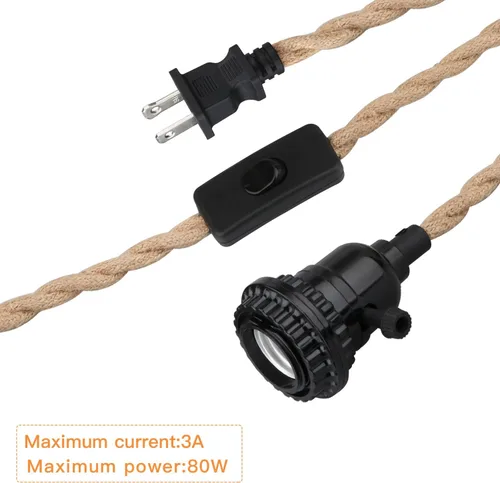 Miniatura 9 de Kit de luces colgantes de 16.5 pies, luces colgantes con cable de enchufe e interruptor, lámpara colgante de cuerda de cáñamo E26, cable de linterna