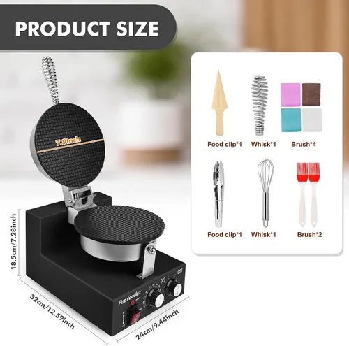 Miniatura 2 de Máquina comercial para hacer conos de gofres – Máquina comercial de cono de helado de 1200 W con sartén antiadherente de 8 pulgadas y temperatura