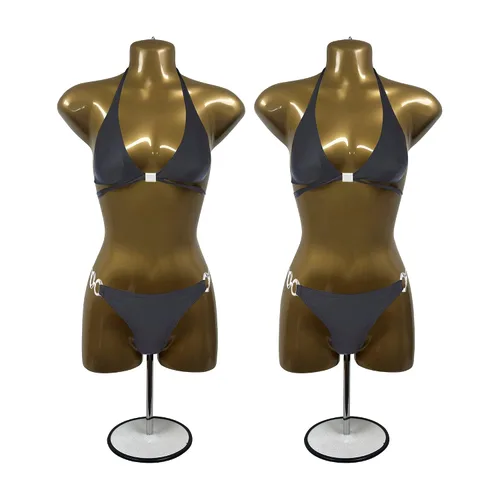 Miniatura 9 de Maniquí femenino dorado largo con soporte para vestido con forma de camiseta para mostrador de encimera, cuerpo hueco con poste de metal y gancho