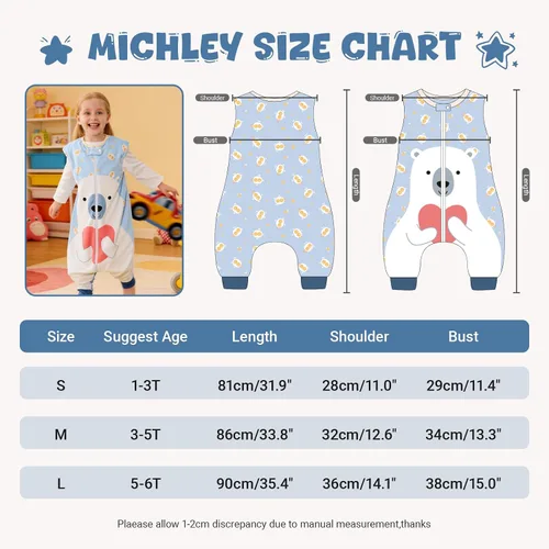 Miniatura 5 de MICHLEY - Saco de dormir para niños pequeños con pies, recién nacidos, bebés sin mangas, saco de dormir con cremallera de 2 vías, manta portátil Oso