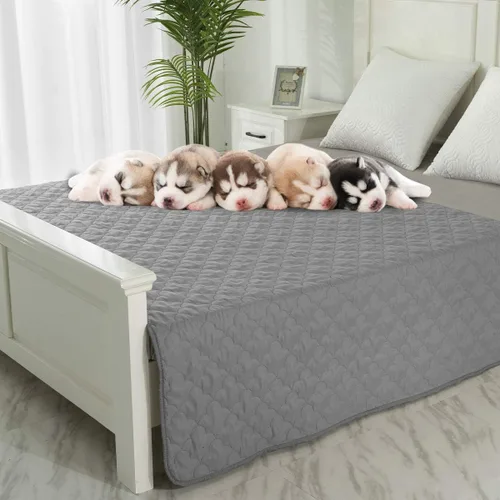 CHHKON Mantas para proteger el sofá, fundas impermeables para cama de perro, manta protectora de muebles para mascotas (gris + beige, 82 x 120