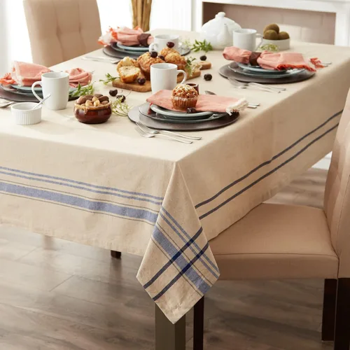 Miniatura 5 de DII - Mantel redondo para mesa de comedor, estilo rústico, colección de manteles con rayas estilo francés, 177.8 cm de diámetro, color gris Gris