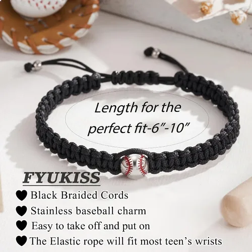 Miniatura 4 de FYUKISS Regalos de Béisbol, Fútbol y Sóccor, Brazaletes Trenzados Ajustables de Béisbol para Ideas de Regalo para Adolescentes con Tarjeta de Mensaje
