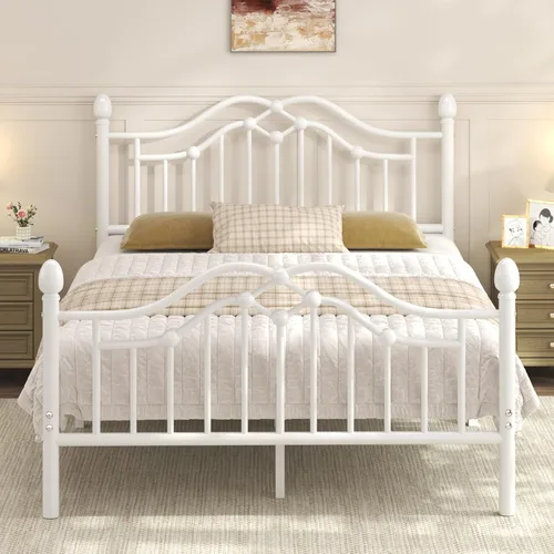 Miniatura 11 de LoVinson Base de cama individual con cabecero y estribo, marco de cama de plataforma de metal moderno para niños, soporta hasta 800 libras, no Blanco