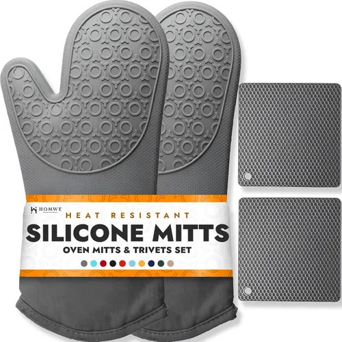 Miniatura 14 de Guantes de horno de silicona con forro de algodón acolchado – profesional resistente al calor olla de cocina soportes – 1 par 2-Turquesa