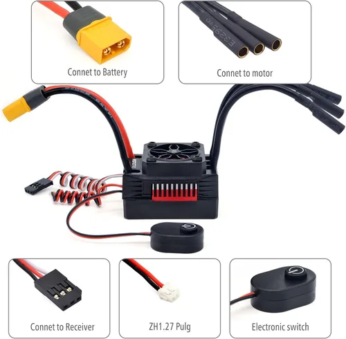 Miniatura 5 de Surpass Hobby RC Motor sin escobillas, Rocket V2 Supersónico 3660 3200KV 4 polos sin escobillas Motor Set con 60A ESC para 1/10 RC Car Upgrade Parts