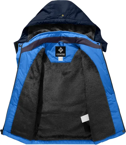 Miniatura 3 de GEMYSE Chaqueta de esquí impermeable para niño con capucha de forro polar resistente al viento, Nieve