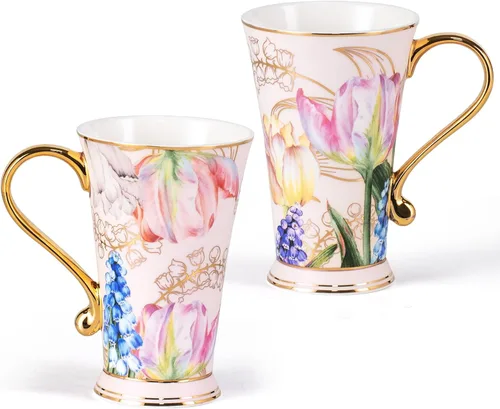 Miniatura 8 de KAMMAK Tazas de café de cerámica de 18 onzas de alto, juego de 2 tazas de té grandes con asa, tazas de té vintage, taza de capuchino para latte