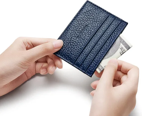 Miniatura 34 de Cartera de tarjeta de crédito de cuero genuino, billetera minimalista, inserciones de billetera delgada, 003, Estuche para tarjetas de crédito