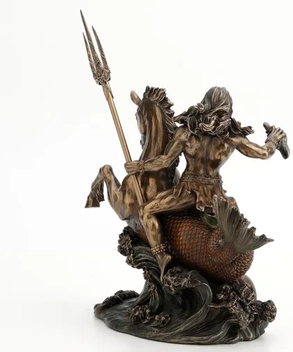 Miniatura 4 de Veronese Design Poseidon - Estatua de resina de hipocampo con Tridente, acabado en bronce