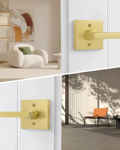 Miniatura 6 de Goldenwarm Manija de puerta simulada de oro cepillado – Palanca interior decorativa sin giro para despensa, puertas francesas y armarios (2 piezas)