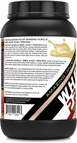 Miniatura 3 de Amazing Muscle - Polvo aislado y concentrado de proteína de suero 0.88 oz de proteína por porción, sin OMG, sin gluten (2 libras, avellana)