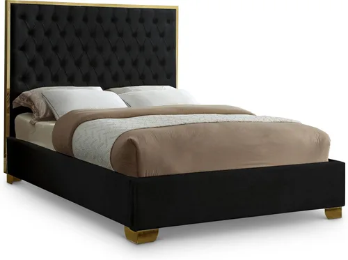 Miniatura 13 de Meridian Furniture Colección Lana Modern Cama tapizada de terciopelo contemporáneo con acolchado profundo detallado y patas doradas, tamaño Verde