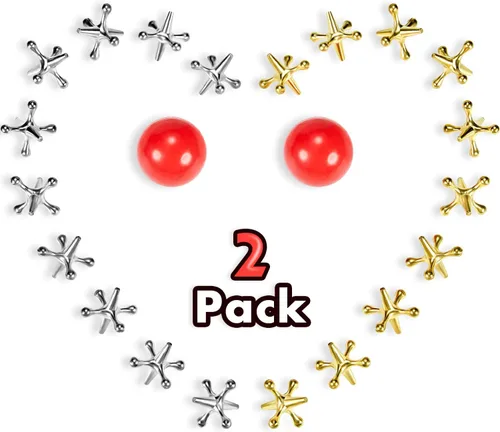 Gejoy Juego de 2 gatos de metal con bola, 2 bolas de goma rojas y 20 piezas de juguetes clásicos retro vintage para niños y adultos para fiesta de