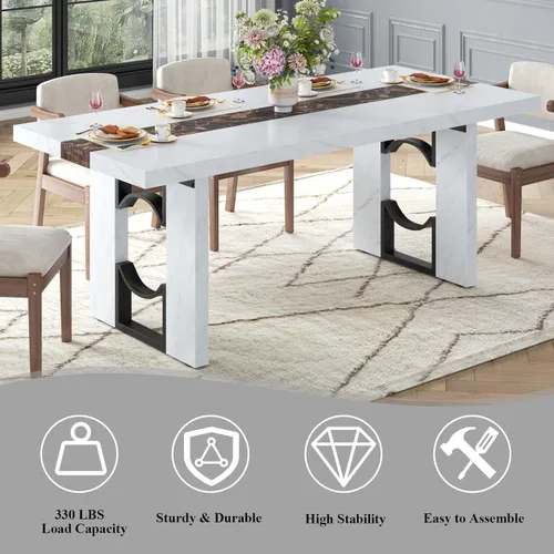Miniatura 4 de Loomie Mesa de comedor de 71 pulgadas para 6-8 personas, mesa de cocina rectangular grande con mesa de color mármol, mesa de comedor lujosa de 6