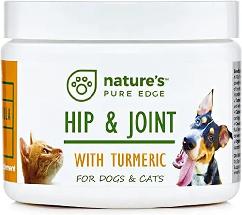 Nature's Pure Edge Polvo de glucosamina para perros y gatos - Suplemento para articulaciones con condroitina MSM y cúrcuma para soporte de cadera y