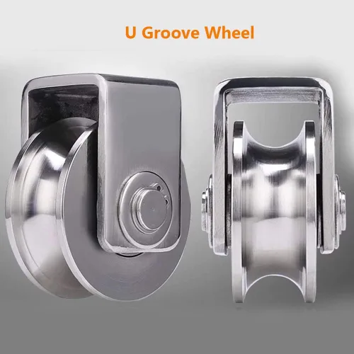 Miniatura 2 de U Groove 3in acero inoxidable resistente doble rodamiento rígido rueda de rodillo de puerta deslizante