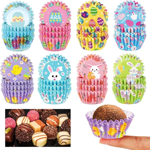 Miniatura 12 de AUGSUN 800 piezas de mini moldes para cupcakes de Navidad, envolturas para cupcakes con diseños de Santa, muñeco de nieve, bosque, moldes mini