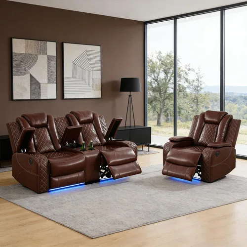 Miniatura 29 de Sofá reclinable individual eléctrico para muebles de sala de estar, silla reclinable de cuero con luces LED, puertos USB, almacenamiento oculto