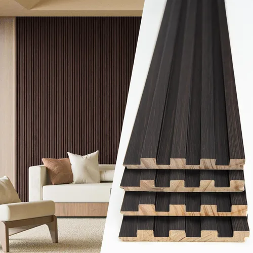 Miniatura 23 de Art3d Paneles de pared de madera de listones para decoración de interiores y techos, paquete de 4 piezas + 1 moldura final, tamaño 108 x 5.7 Roble