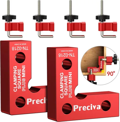 Miniatura 9 de Preciva Abrazaderas de esquina para carpintería, cuadrados de posicionamiento de 90° de 4 x 2 pulgadas con 4 abrazaderas en C, aleación de aluminio