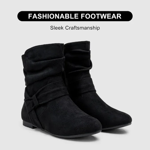Miniatura 6 de Vepose Botas planas de tobillo holgado para mujer, botines cortos de tacón bajo con cremallera 939A