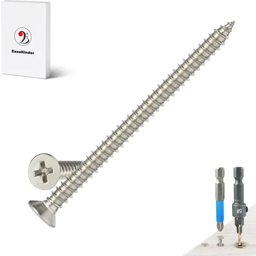 Miniatura 26 de Tornillos para madera, 60 tornillos Phillips de cabeza plana, tornillos de acero inoxidable 304 con kit de avellanado de madera ajustable